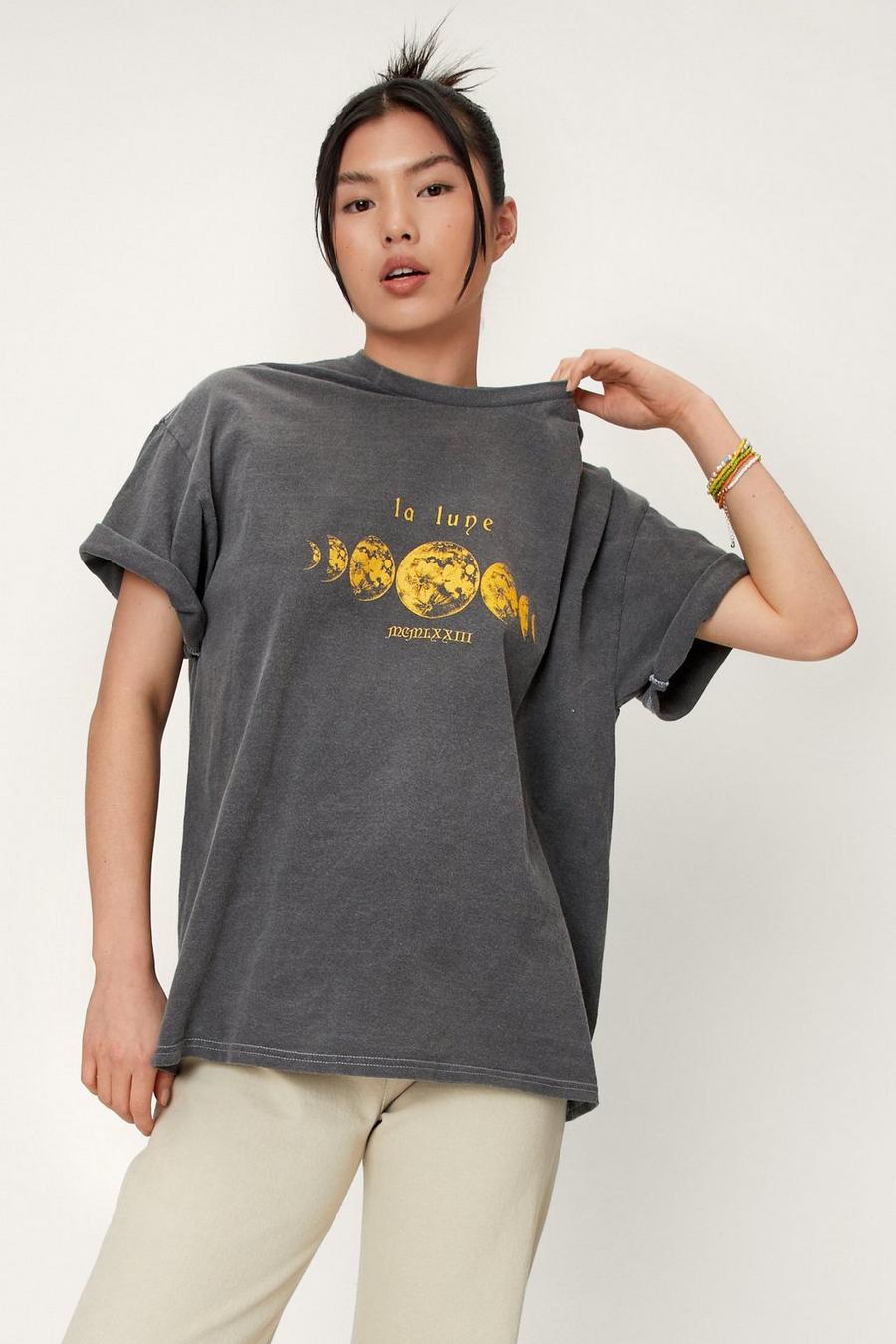 Moon Graphic Washed Oversized T-Shirt
